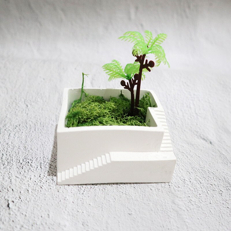 Vierkant Gebouw Met Trappen Vorm Beton Siliconen Mal Cement Klei Ambachten Succulenten Pot Gips Gips Siliconen Mallen