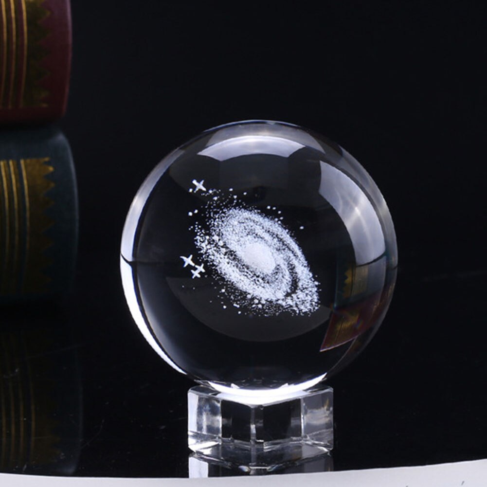 6cm Engraved Solar System Sphere Desktop Craft Miniature 3D Decoration Planets Model With Base Home Clear Crystal Ball