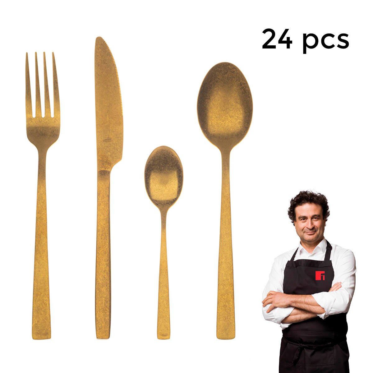 Set Van 24 Stuks Gold Bergner Livorno Bestek, Roestvrij Staal, Elegante, Sterke, Duurzame comfortabele Grip, Eenvoudige Reiniging, Bestek, Roestvrij Staal Bestek