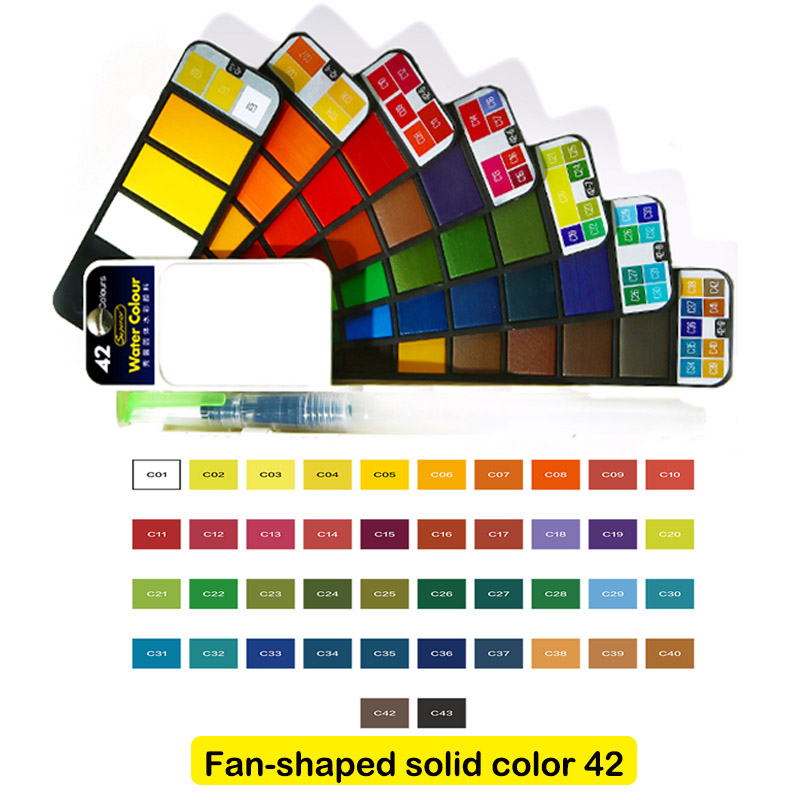 Superior 18/25/33/42- farvet ensfarvet vandfarve-malingssæt med sammenklappelig pensel bærbart akvarelpigment til kunstartikler