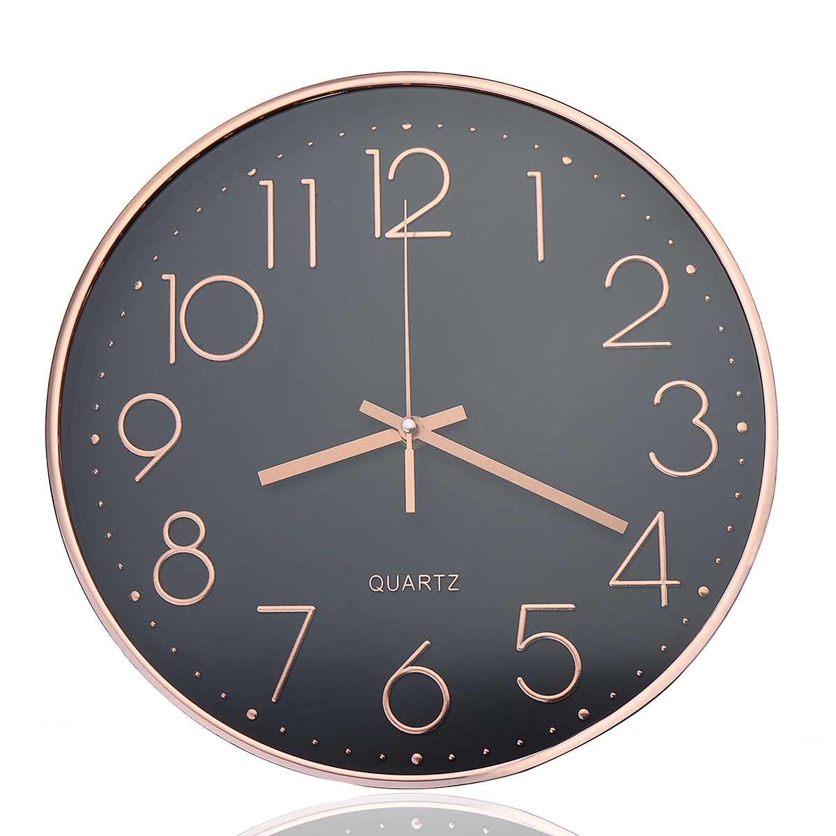 12 Inch Rose Gold Black Silent Wall Clocks For Bedroom Living Room Simple Quartz Wall Hanging Clock Home Decor no Battery: 3