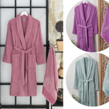 100% Katoen Badjas En Handdoek Set Lange Dikke Badstof Voor Vrouw Bad Zachte Ontspannen Dressing Gown Bruidsmeisje Gewaden Absorberende Dressing Winter Herfst Gekleurde Maat S / M Badjas Plus Vrouwen Kamerjas Bruidsmei