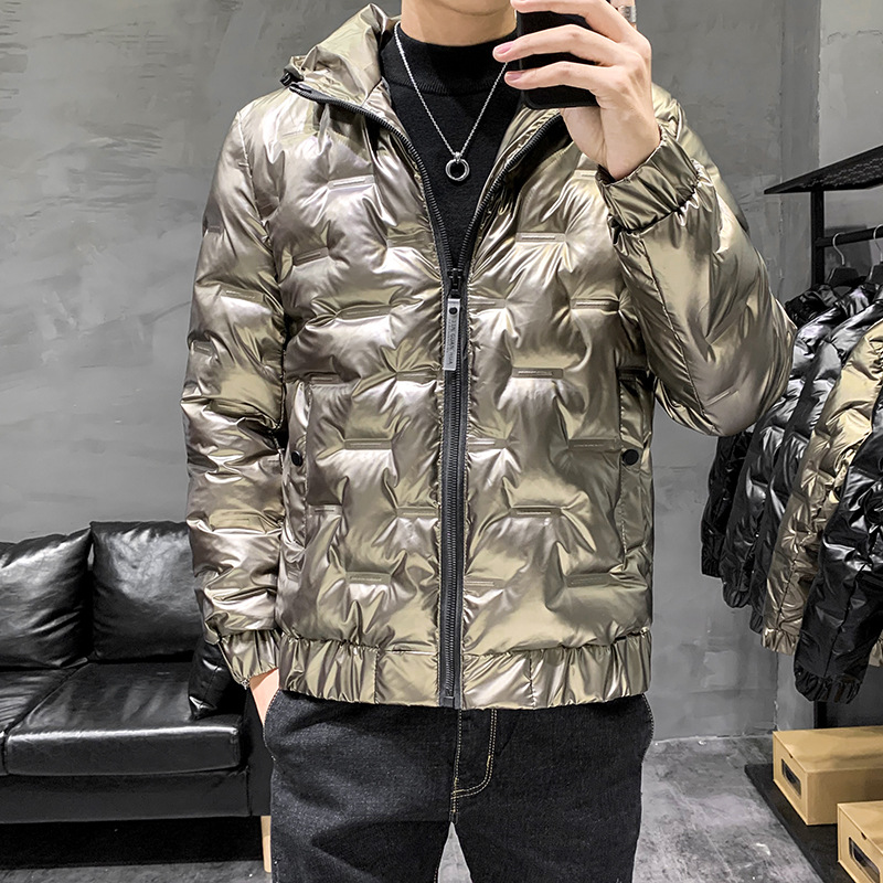 Shiny Men's Jacket Coats Winter Men Short Thick Cotton Coat Jacket Stand Collar Slim Clothes Winter Parka Coat Men: A-2 GOLD M / XXL