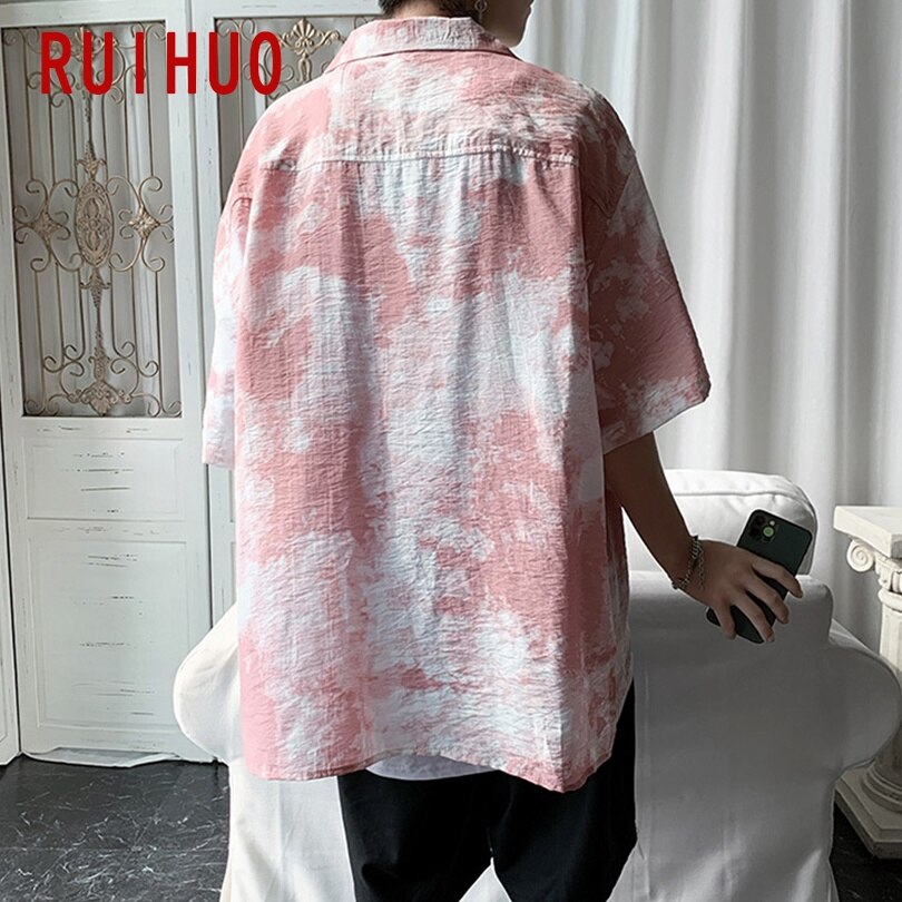 Ruihuo print kortermet skjorte herre slim fit fritidsskjorter herre mannlig business bluse merke pluss størrelse m -5xl