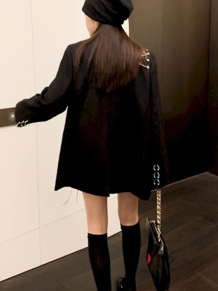 Chaqueta gótica para mujer, chaqueta informal a la , abrigo con cadena y bolsillo con hebilla única, ropa de calle, otoño e invierno, 2022