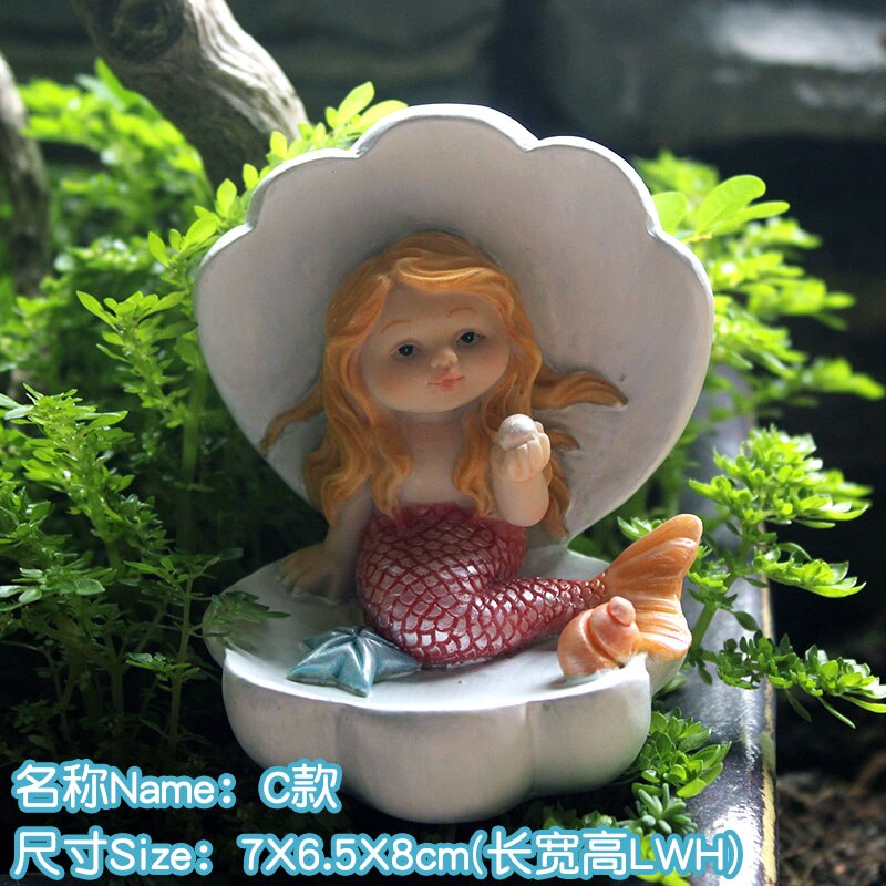 VILEAD Cute Sleeping Mermaid Figurines for Aquarium Miniature Fairy Garden Cake Decorations Resin Room Decor Accessories Shells: C