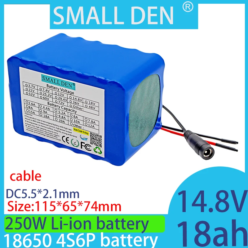 14.8V 18Ah battery pack 18650 lithium-ion 4s6p 18000mAh ultra large capacity rechargeable battery, 20A with BMS power supply