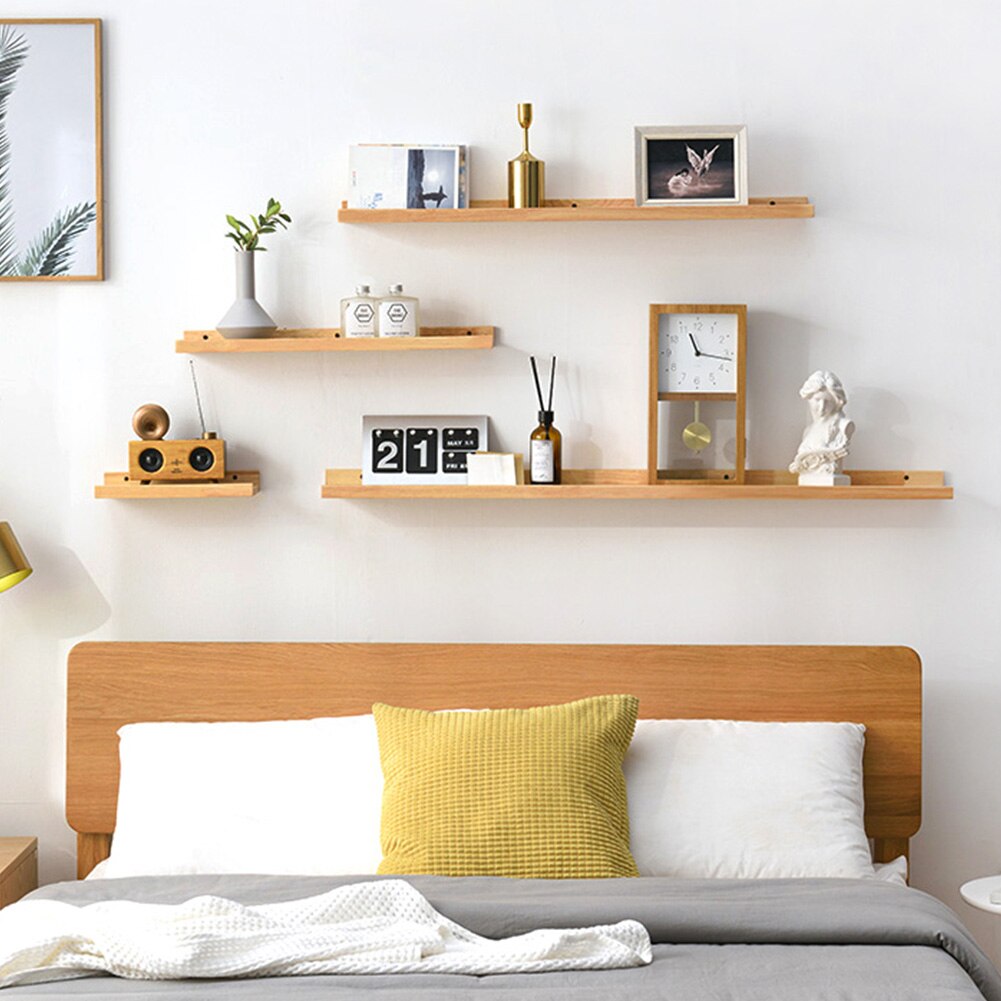 Bedroom Solid Wood Rustic Office Home Decor Wall Mounted Easy Install Space Saving Storage Scaffold Board Floating Shelf: Wood Color