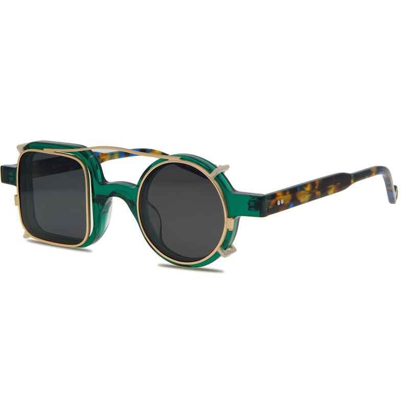 Vintage handgjorda solglasögon optiska två linser rund fyrkantig båge retro acetat glasögonbågar läsglasögon herrbågar solglasögon: Grön