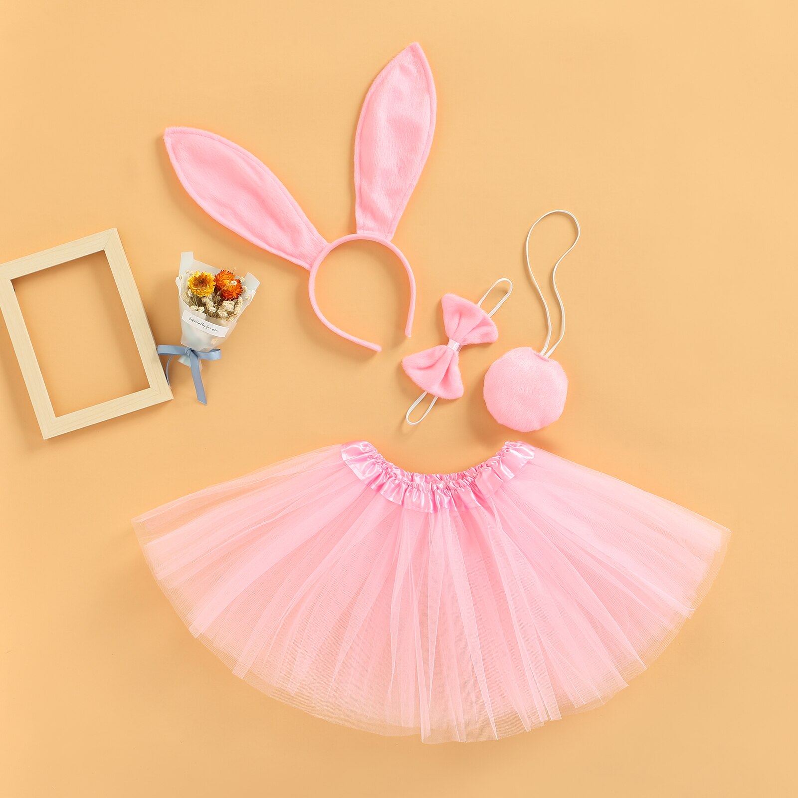 Vestiti per la fotografia della neonata del bambino, fascia per capelli coniglietto pasquale + papillon + coda + gonna in Tulle multistrato 0-3T