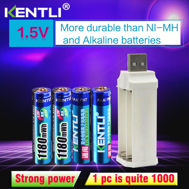 4 stuks KENTLI 1.5 v 1180mWh aaa polymeer lithium li-ion oplaadbare batterijen batterij + 4 slots lithium li-ion lader