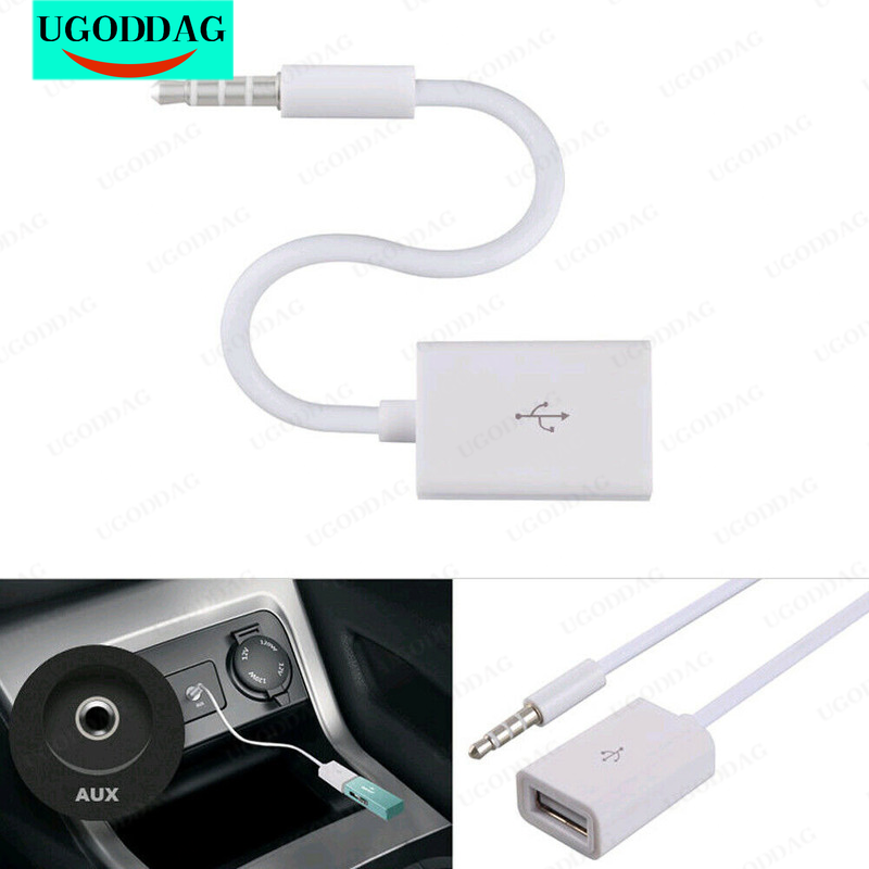 Universal 3.5mm Male AUX Audio Plug Jack To USB 2.0 Female Converter Cable Car MP3 Cord Line White Mini Portable Car Accessories
