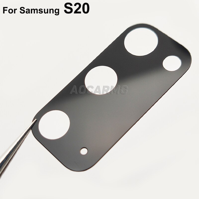 Aocarmo-lente de cámara trasera para Samsung Galaxy S20, cristal con marco de anillo, pegatina adhesiva, piezas de repuesto