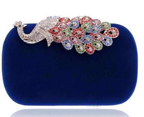 YINGMI Pavo Real de Diamantes Bolsos de Hombro de la Cadena de Metal Bolso de Noche Largo Rhinestones Wedding Nupcial Del Embrague Del Monedero Del Bolso De La Boda: YM1022blue