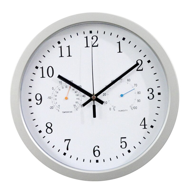 12Inch Clock Automatic Time Adjustment Scanning Radio Controlled Clock Temperature Hygrometer Wall Clock Quiet: Default Title