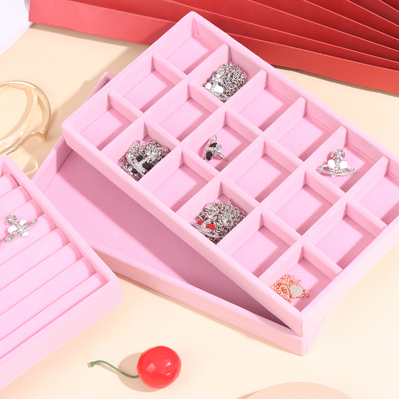 Roze Fluwelen Stapelbaar Sieraden Display Lade Case Voor Sieraden Organizer Box Jewerly Organizer Sieraden Opslag