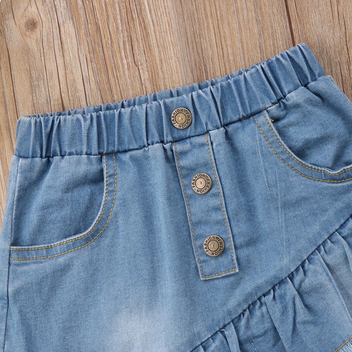 Småbørn børn piger blå denim mini nederdel kort blå flæse sommer jeans nederdel