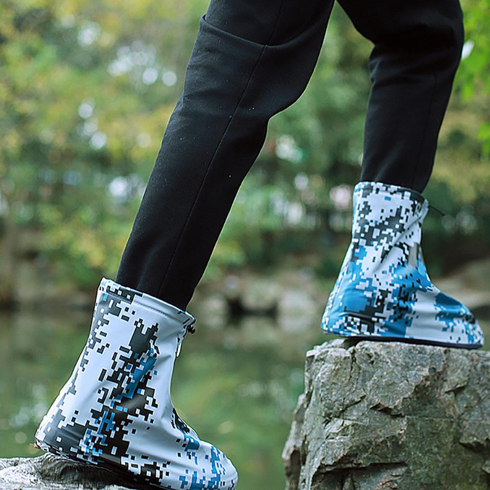 2 Pairs Unisex Anti-slip Waterproof Shoes Cover Unisex Shoes Protectors Zipper Rain Boots Overshoes for Indoor Outdoor Rainy Day