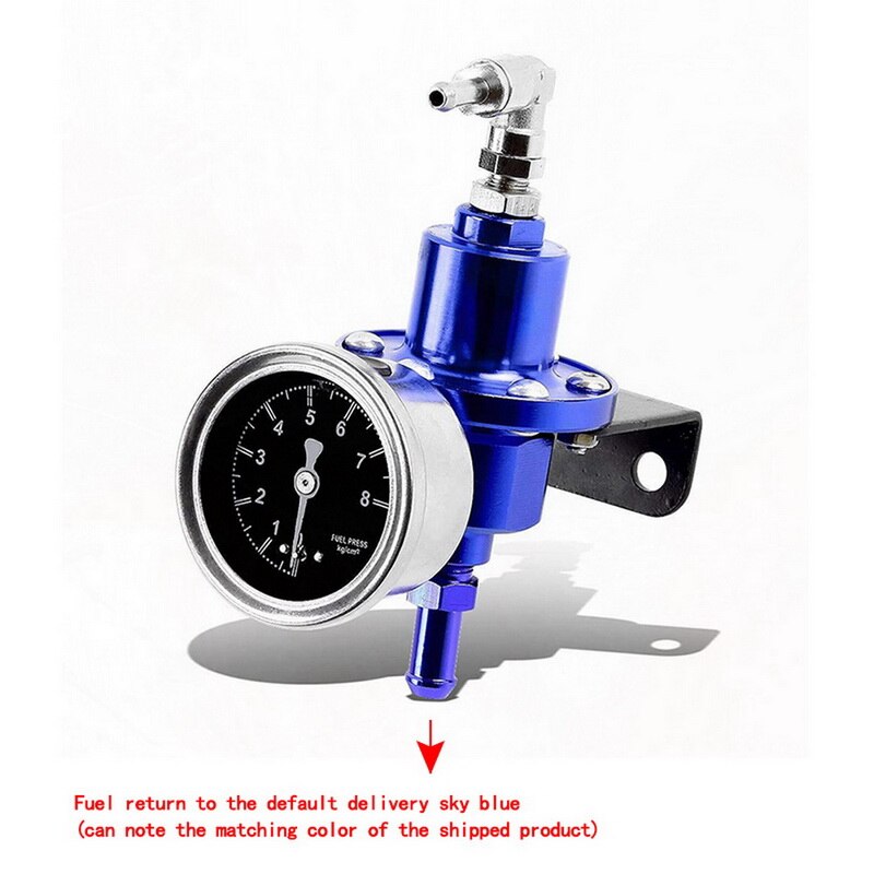 Universal Adjustable Fuel Pressure Regulator Kit with Gauge for Car: Blue
