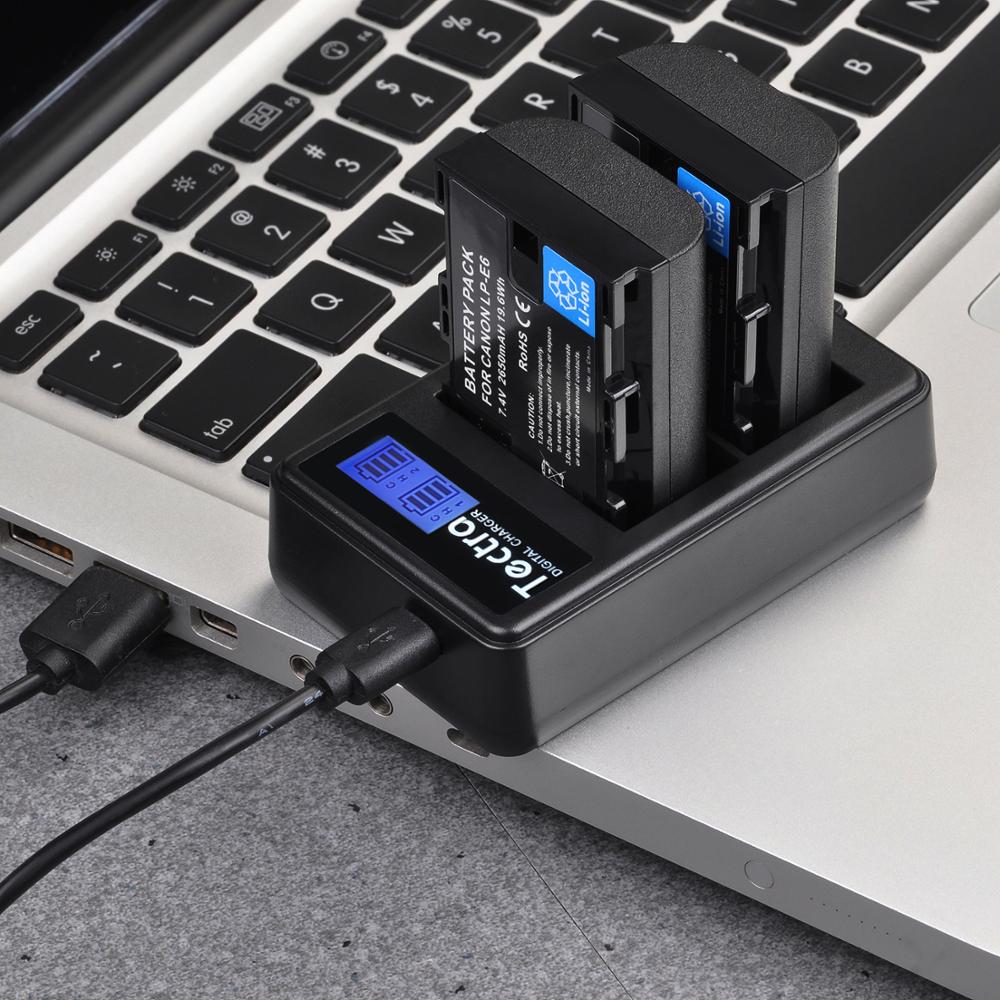 3pc 2650mAh LP-E6 LPE6 LP E6 LP-E6N Li-ion batterie + LCD double chargeur pour Canon EOS 5DS 5D Mark II III 6D 7D 60D 70D 80D