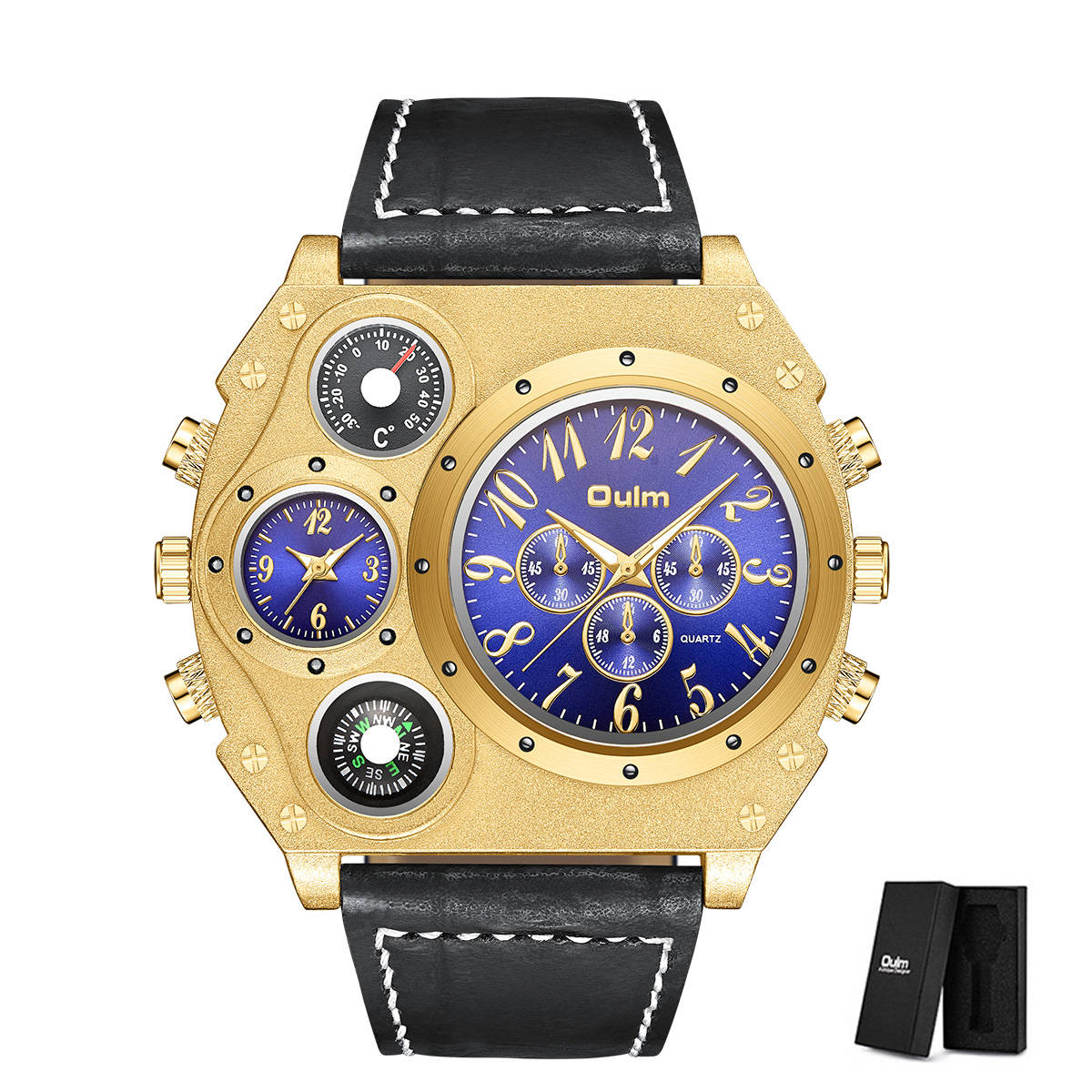 Oulm 1349 Big Dial Gold Wristwatch Men Two Time Zo. Grandado