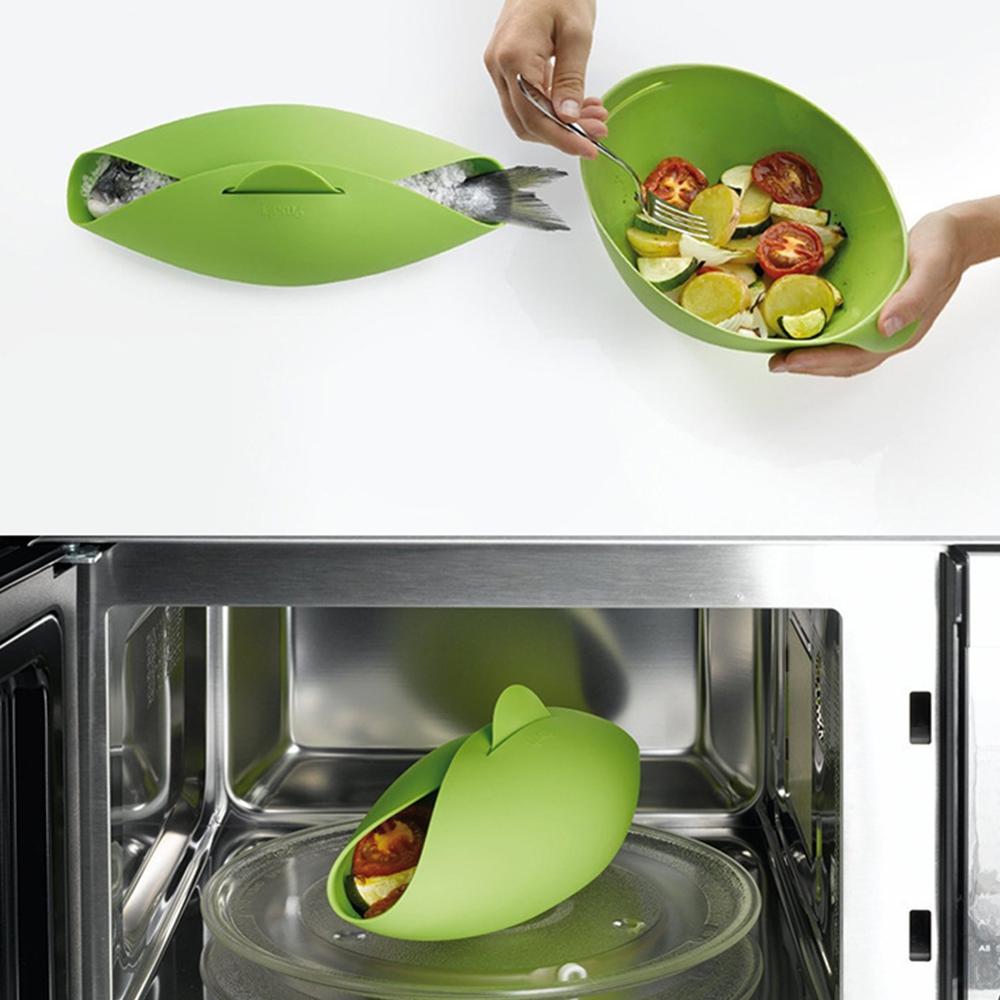 Vaporera de silicona para horno de microondas, hervidor de pescado, olla de comida, tazón de verduras, cesta, herramientas para cocinar y hornear