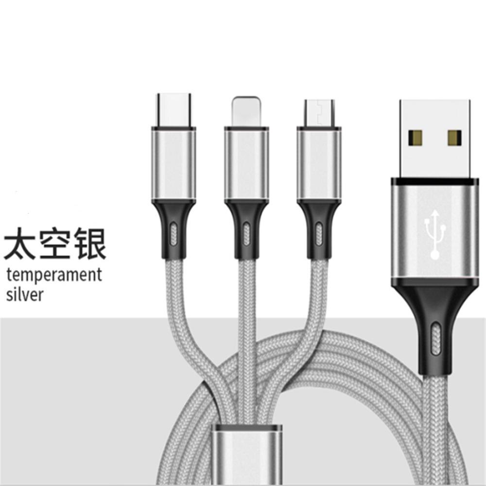 3 em 1 usb cabo de carga rápida 2.5a para carregador micro cabo usb para android usb e tipo-c cabo de carregamento rápido portátil cablei: Silver