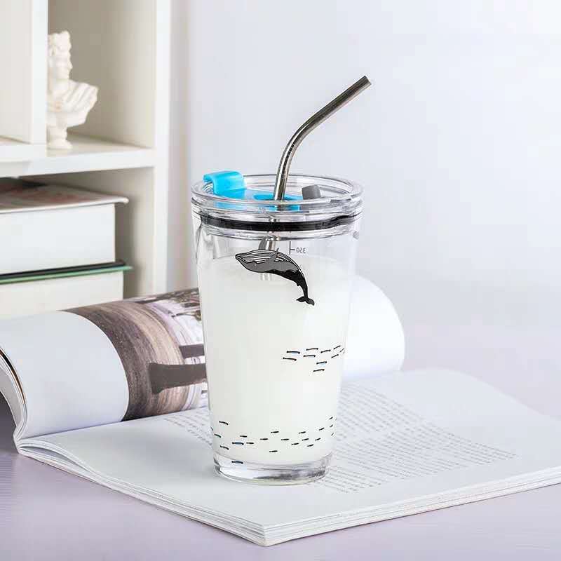 450ml glass kopp tegneserie frokost drikke vann sippy kopp glass med lokk vannkopp netto rød søt melk juice kopper
