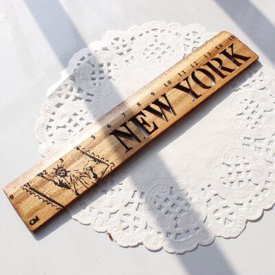 Zakka-Regla de madera tallada hueca Vintage, regla de dibujo para estudiantes, productos creativos Continental, 15 CM: New York