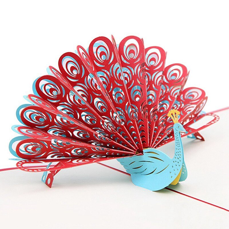 3D Peacock up Birthday Card for Wife Husband Kids Valentine Day Graduation Mother's Day Card Greeting Card (Red): Default Title