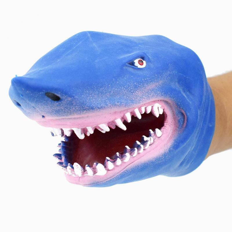 Plastic Haai Handpop Voor Verhaal Tpr Dier Hoofd Handschoenen Kinderen Speelgoed Zachte Vinyl Pvc Dier Hoofd Figuur Halloween speelgoed