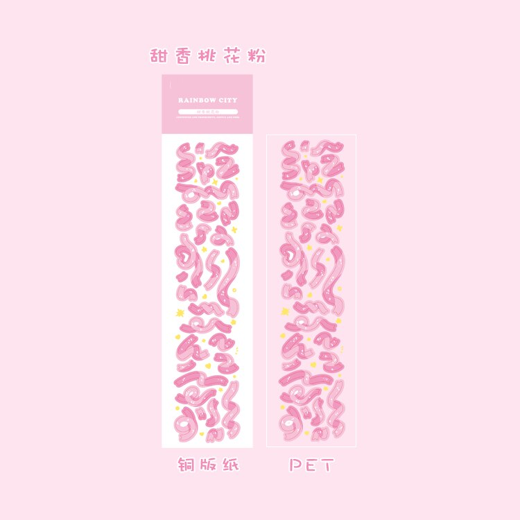 6Kinds Cute Rainbow Ribbon stickers DIY scrapbook base collage diary happy plan mobile computer sealing decoration sticker: E  2sheets  1bag