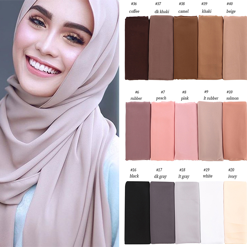 Écharpe en mousseline de soie, foulard hijab pour femmes musulmane, châle, couleur unie, tissu solide, 10 pièces/lot