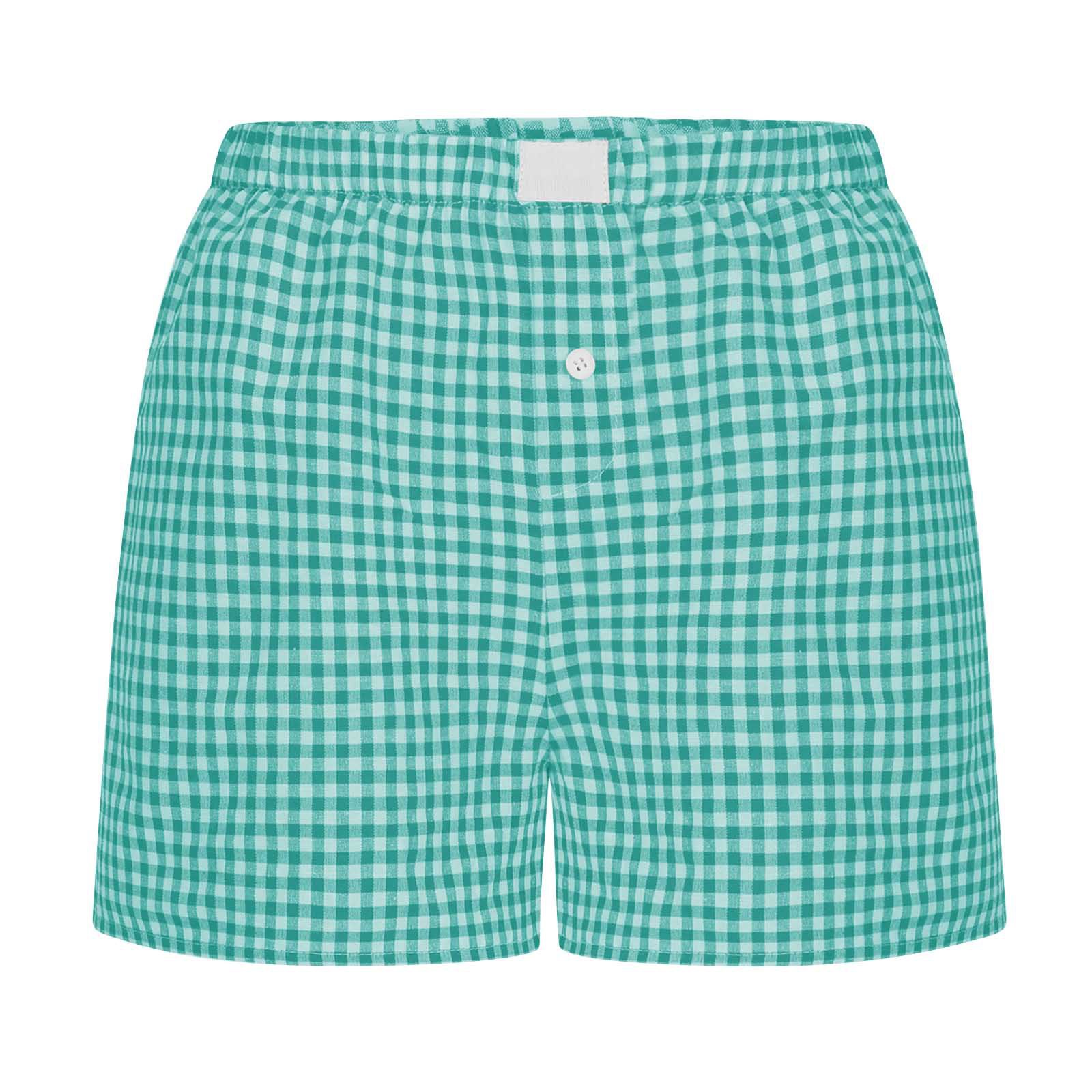 Boxer vichy pour femmes et adolescentes, ceinture élastique, short à carreaux rouge et bleu, tenue décontractée, short d'été pour salon: XXXL / Menthe