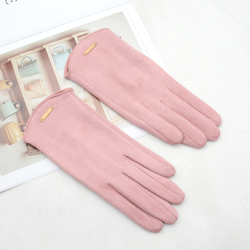 Guantes sencillos y finos para mujer, manoplas de otoño e invierno para mantener el calor con pantalla táctil, tela de ante a prueba de viento: Verde militar
