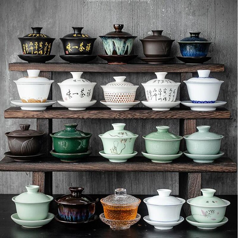 Dehua biała porcelana Gaiwan duży ceramiczny niebieski i biały Sancai przykrywka do filiżanki pojedyncza filiżanka Jingdezhen zestaw do parzenia herbaty