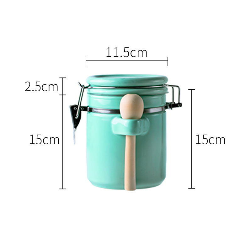 Keramik Verschlossenen Dosen Mit Deckel Löffel Solide Tee Kaffee Lebensmittel Lagerung Panzer Manuelle Stil Küche Lagerung Glasglas Dekorative Können ZL341: Blau L
