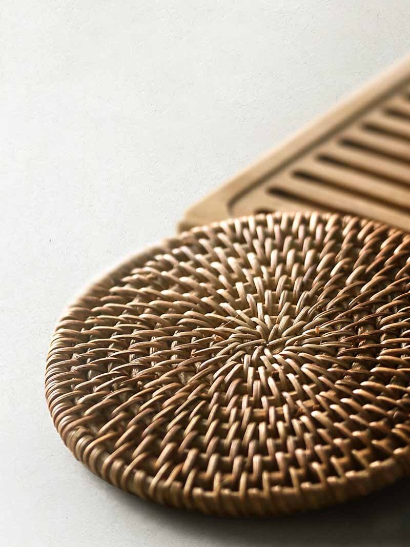 Solid Bamboo Wood Tea Tray Rattan Mat Rectangle Serving Table Plate Storage Dish for Hotel Tea Plate Accessories Saucer