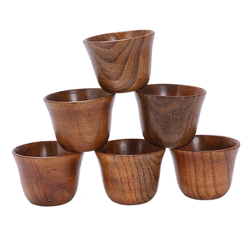 6pcs tea set small wooden cup small cup anti-side wooden cup and natural wood wine glass wooden tea cup: Default Title