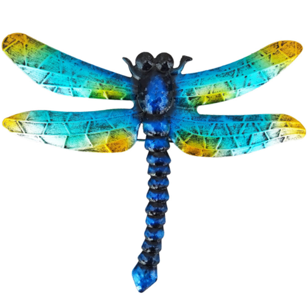 Metal Dragonfly Wall Decor Outdoor Garden Fence Art Hanging Decorations for Living Room Bedroom: Blue