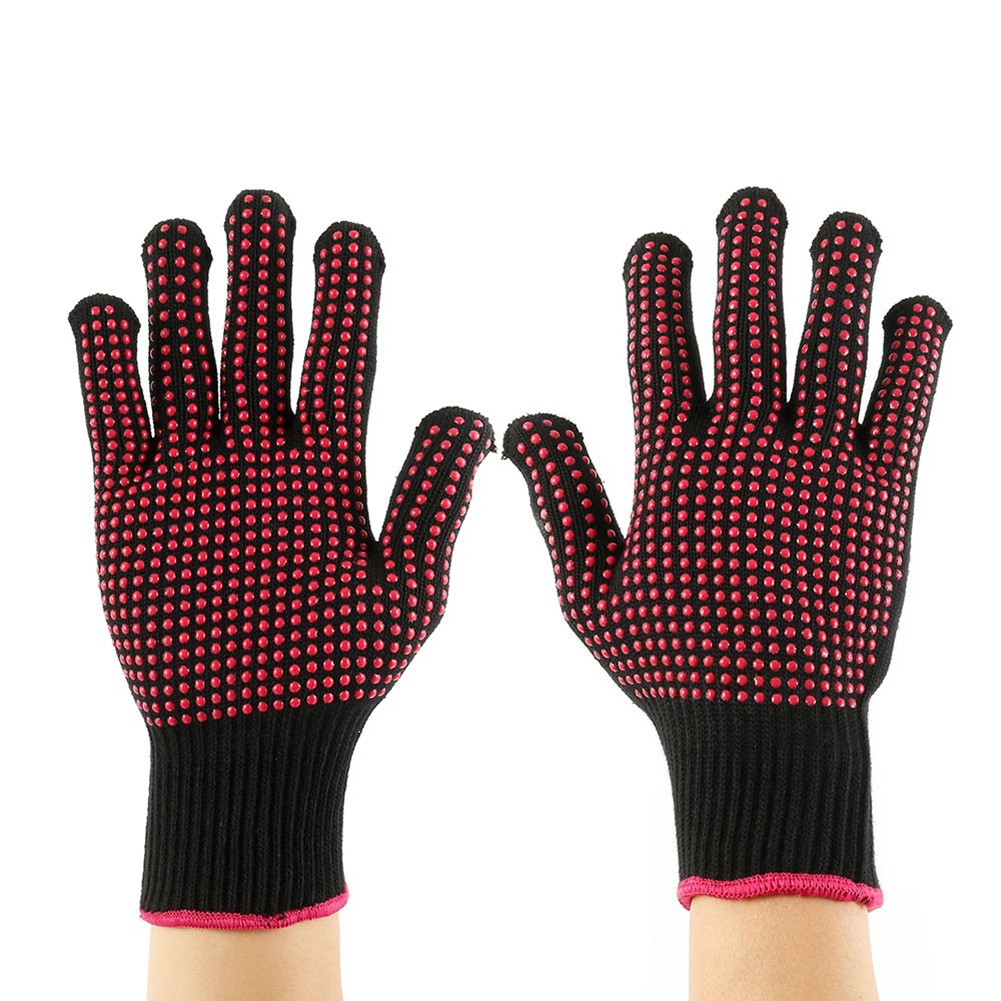 Barbecue anti-brandwerende handschoenen hitte handschoen bestendig bbq oven handschoenen keuken vuurvaste handschoenen anti-slip handschoenen voor bakken koken: Rood