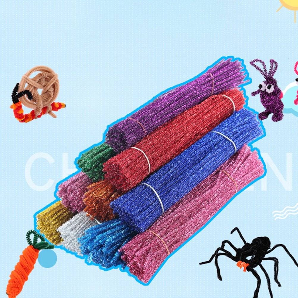 100pcs 30cm 12'' Pipe Cleaners Sparkle Christmas Chenille Craft Stems Plush Wired Sticks Xmas DIY Supplies Gold Silver Red Green