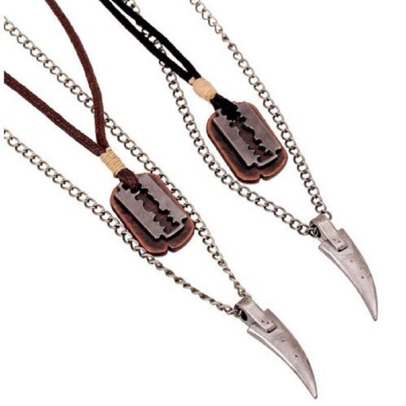 Vintage Mens Necklace Alloy Animal Wolf Tooth Razor Blade Pendants Necklace Multilayer Metal Chain Choker Male Punk Jewelry