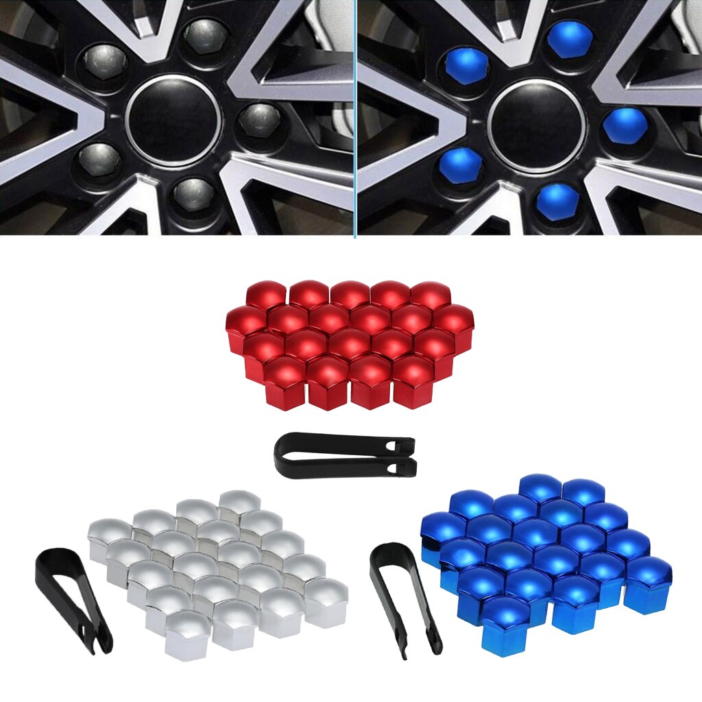 20 Pieces Universal 17mm Wheel Lug Nut Cover Caps w/ Dismantle Tool