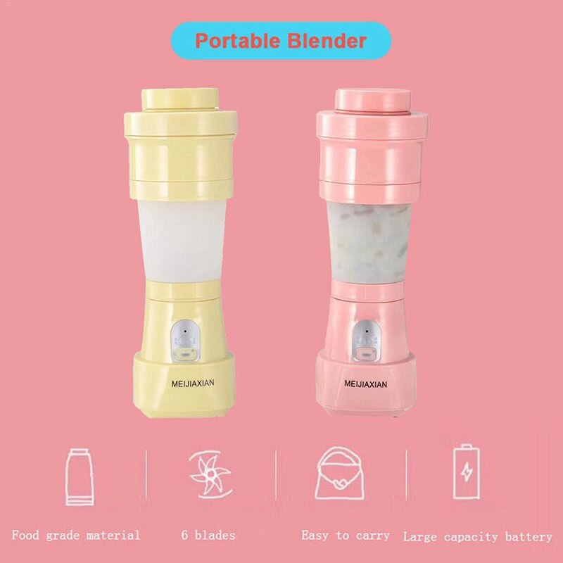 Folding Juice Blender Portable USB Juicer Cup Mixing Machine Smoothies Baby Food Fruit Mixer Kitchen Tool Pink