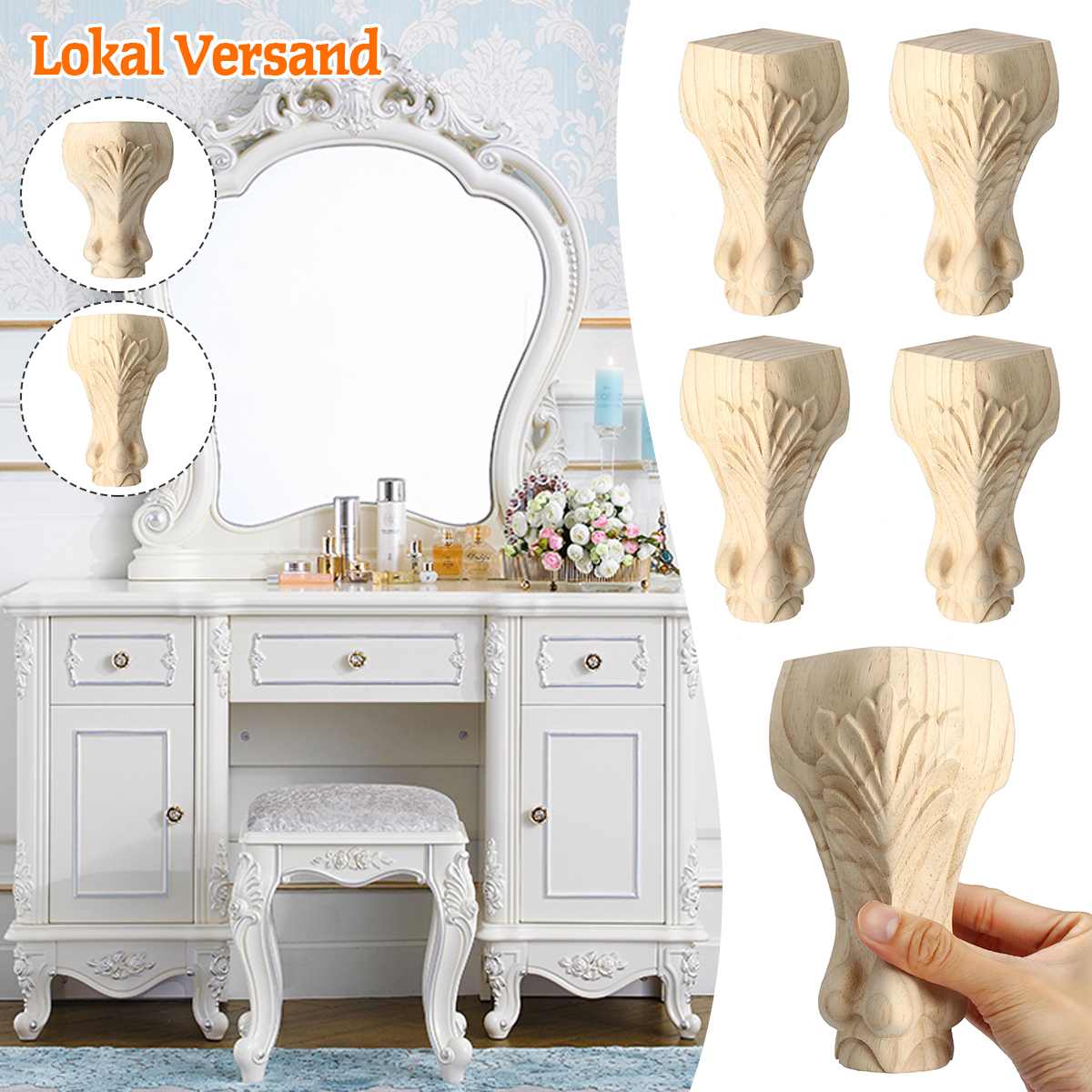Patas de madera maciza tallada para muebles, pies de estilo europeo para muebles, muebles de TV, accesorios de decoración Vintage para el hogar, 10/15cm, 4 Uds.