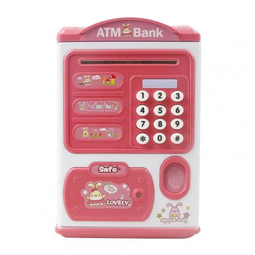 Simulation Password Fingerprint Automatic Roll-up Electronic Piggy Bank Children Education Toys For Birthday: Pink