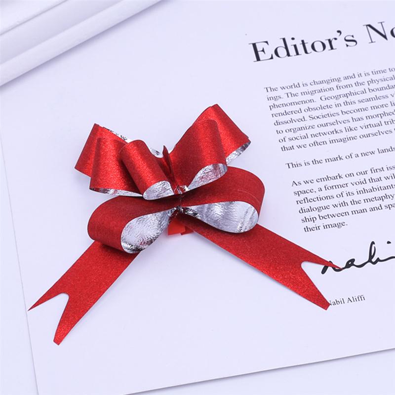 50 stk 9cm pull bowknots med snefnugmønster jul dekorative pull bowknots box pull buer bowknot bånd (rød)