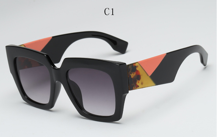 Overdimensionerede firkantede solbriller kvinder mænd luksusmærke solbriller dame retro stor ramme gradien solbriller  uv400: C1 sort rød