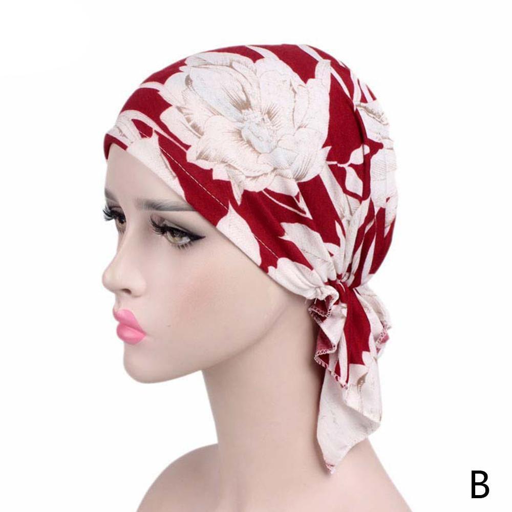 Mujeres imprimir India Hat musulmán, volante cáncer gorro de lana para quimio turbante gorro envolvente sombreros con estampados de leopardo accesorios de mujer: B